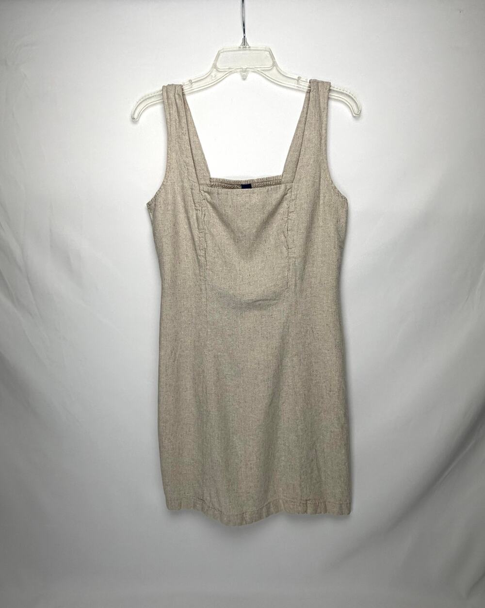 Old Navy Womens M Linen Blend Flax Beige Square Neck Smocked Back Mini Dress